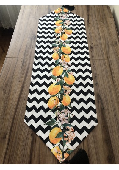 Zigzag Üzerine Limon Desenli Runner Çok Renkli
