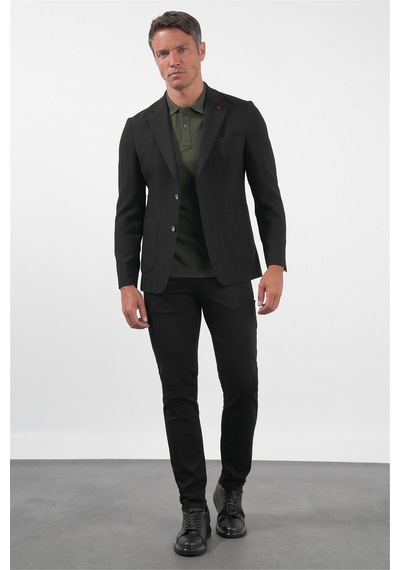 İmza Siyah Siyah Mono Yaka Gofreli 6 Drop Slim Fit Esnek Ceket 1002260150