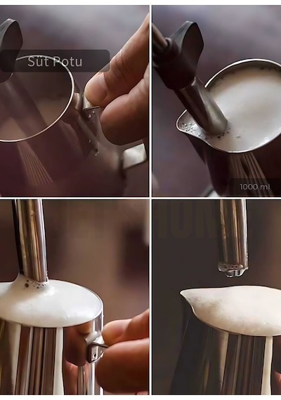 Süt Potu Paslanmaz Süt Köpürtme Sürahisi Çelik Pitcher 1000 Ml