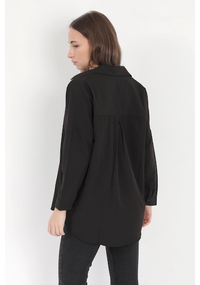 Giysa Kadın Siyah Uzun Kollu Basic Pamuklu Oversize Gömlek - 3900 Siyah