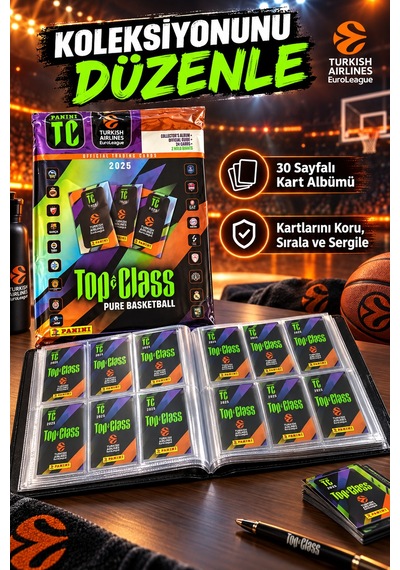 Panini Top Class 2025 Euroleague Dergi Koleksiyon Albümü Rehber 24 Kart + 2 Holo Giants