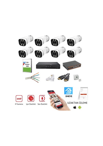 Novacom 8 Kameralı 4mp Gece Renkli Poe+sesli Ip Kamera Seti