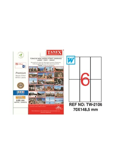 Tanex Lazer Etiket 100 Yaprak Laser-Copy-Inkjet 70X148.5 Tw-2106 N11.32017