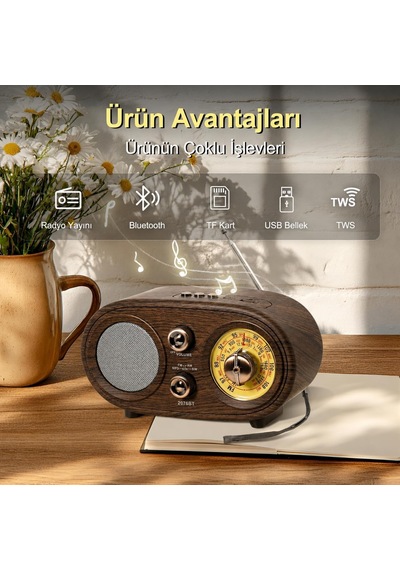 Bluetooth Fm/am/sw Retro Radyo 1200 Mah Tf Kart Usb Ns-803a Çok renkli