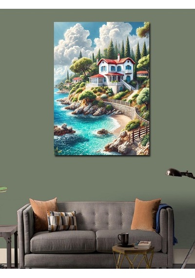 Kanvas Tablo Deniz Kıyısındaki Villa 100cmx140cm