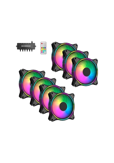 Air Turbine 7x120mm 7'li Argb Pro Fan Seti Kit Kasa Fanı Kontrolcülü Ve Kumandalı