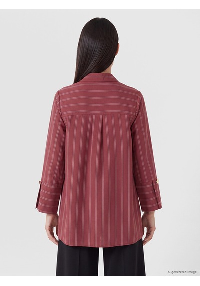 Lcw Everyday Bordo Çizgili Kadın Gömlek Tunik
