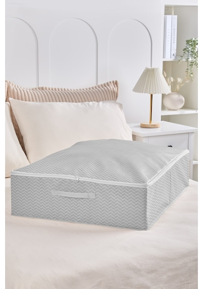 Serstil Büyük Boy Baza Altı Kutu Hurç Kapaklı Fermuarlı Yatak Altı Düzenleyici Saklama Kutusu - 55x70x18cm Büyük Gri Martı