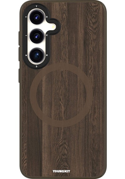 Galaxy S24 Uyumlu Kılıf Magsafe Şarj Özellikli Youngkit Wood Forest Serisi Kapak Gri