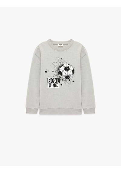 Koton İki İplik Şardonlu Baskılı Bisiklet Yaka Uzun Kollu Sweatshirt Gri 7wkb10402tk