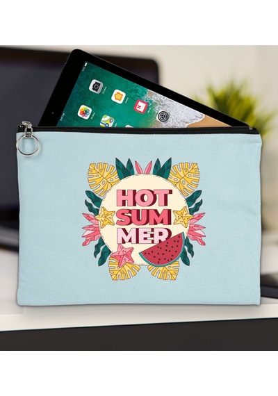 Bk Gift Yaz Temalı-8 Açık Mavi Tablet Çantası 30x21cm, Apple iPad Uyumlu Çantası, Baskılı Tablet Kılıfı Kılıf