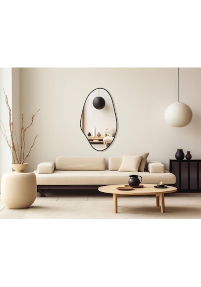 Asimetrik Ayna, Konsol Aynası, Dresuar Aynası, Duvar Aynası 75 X 50 Siyah