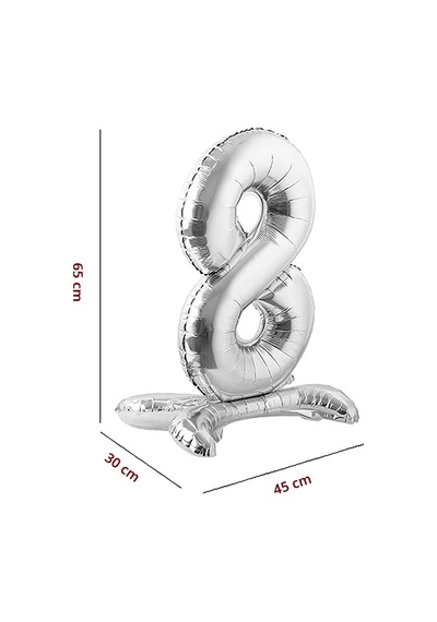 8 Rakam Ayaklı Folyo Balon. 65 CM - Gümüş