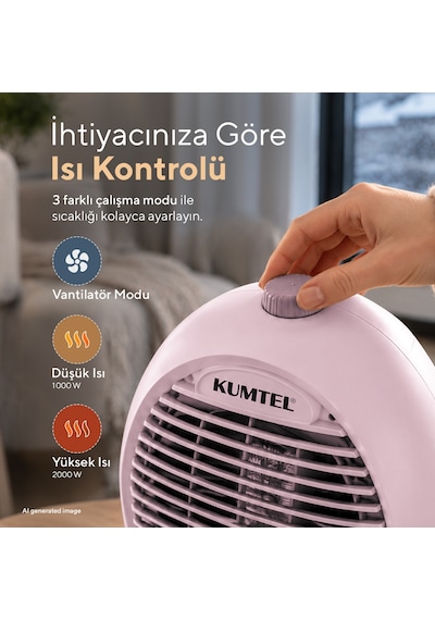 Kumtel LX-6331 2000 W 3 Kademeli Sıcak-Soğuk Üflemeli Elektrikli Fanlı Isıtıcı Pembe