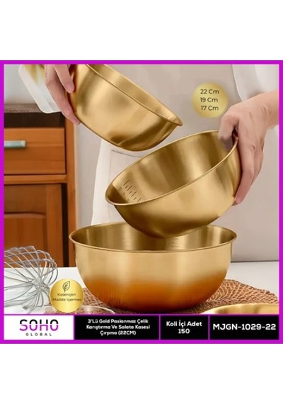 Emin 3'lü Gold Paslanmaz Çelik Kap Najmaddin 1449599