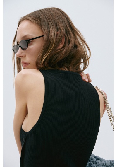 Suud Collection Siyah Nola Çapraz Düğmeli Triko Bluz