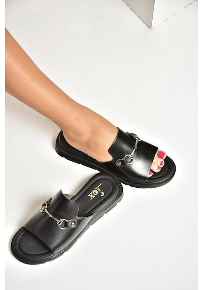 Fox Shoes U291099303 Siyah Hakiki Deri Kadın Terlik Siyah-hakiki Deri Siyah