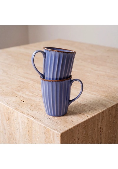 Güral Mavi Rölyef Desenli 2li Porselen Mug Seti Diğer