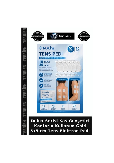 Delux Serisi Kas Gevşetici Konforlu Kullanım Gold 5x5 Cm Tens Elektrod Pedi