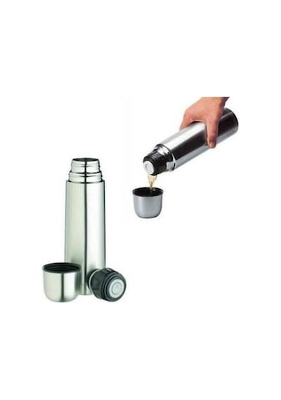 Çift Katmanlı Kapaklı Çelik Termos 1 Litre Inox