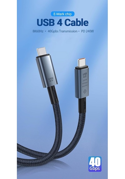 Lexroo Zr848 240w Usb 4.0 40gbps 8k Thunderbolt Görüntü Aktarım Ve Hızlı Şarj Kablosu 0,5 Metre Standart