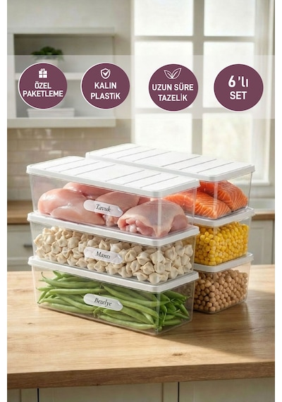Selka Home 6 Adet 2 Lt. Nora Organizer Buzdolabı Buzluk Düzenleyici Saklama Kabı