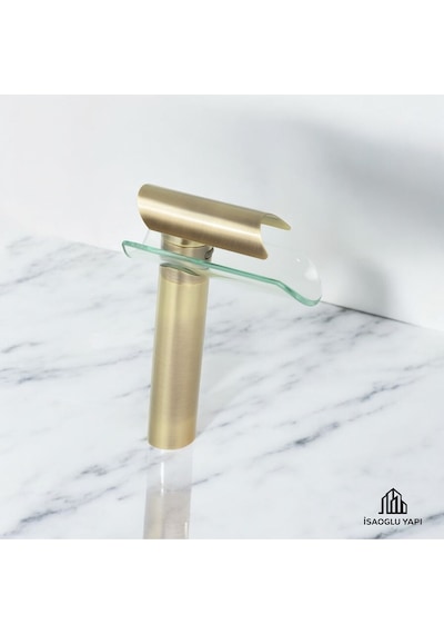 İsaoğlu Yapı Antik Gold Lavabo Bataryası Çanak Lavabo Armatür Glass Design Mat Gold Batarya Gold