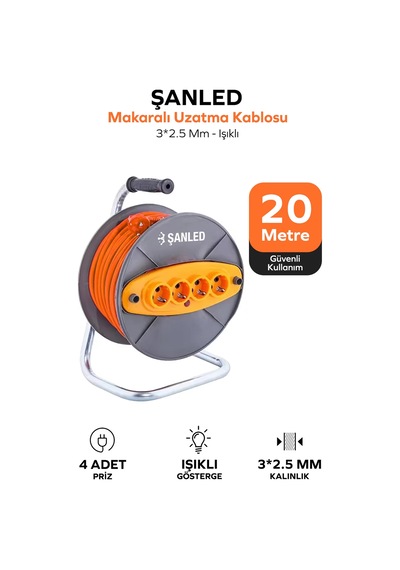 Makaralı 3x2,5 Mm 4 Prizli Seyyar Kablo 20 Metre Diğer