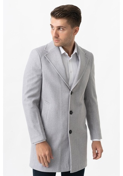 White Stone Ancona 4025-2 Düz Ceket Yaka Slim Fit Pamuklu Kaban Gri-Gri