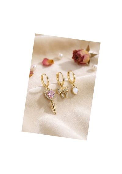 Gold Renk Detaylı 3 Lü Zirkon Taşlı Küpe Tj-bkp11980 Evimdeyokyok