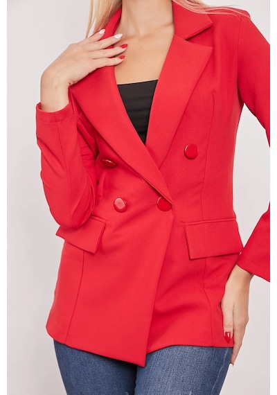 Kadın Düğme Detaylı Uzun Kol Şık Ofis Süs Cep Kapaklı Kumaş Blazer Ceket-kırmızı Kırmızı Kadın Düğme Detaylı Uzun Kol Şık Ofis Süs Cep Kapaklı Kumaş Blazer Ceket-kırmızı Kırmızı