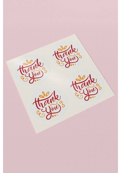 90 Adet Thank You Teşekkür Etiketi Kırmızı Yazılı 3x3cm St2023 Çok Renkli