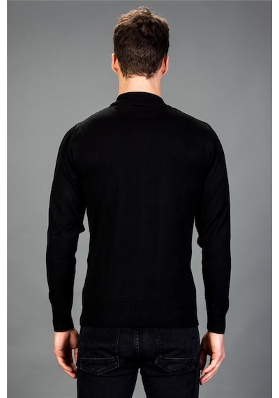Tudors Slim Fit Dar Kesim Yarım Balıkçı Yaka Düz Erkek Kazak-13373 Siyah