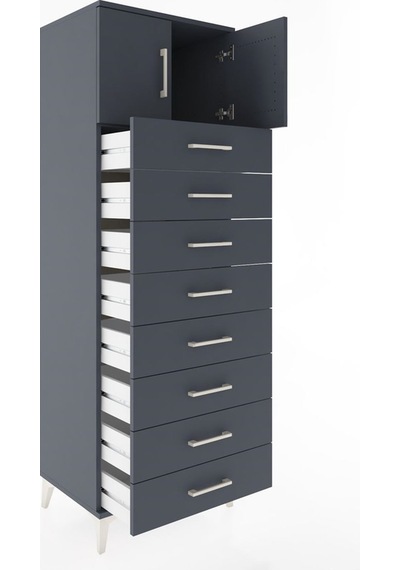 Hyperion Dolap Tek Raflı 8 Çekmeceli 2 Kapaklı 60x44x182 Antr... Antrasit