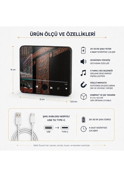 3 Lü Sesli Magnet Seti Nuh Suresi + Mülk Suresi + Hicr Suresi Usb-c Şarjlı Manevi Sesli Magnet