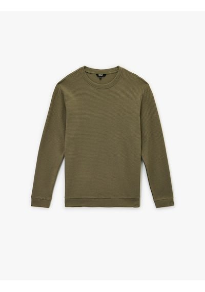 Koton Pamuklu Uzun Kollu Dokulu Basic Bisiklet Yaka Sweatshirt Haki 7wam70014mk