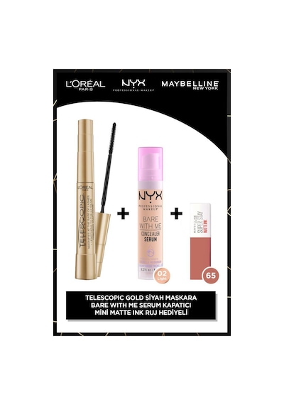 Telescopic Gold Maskara + Bare With Me Kapatıcı 02 + Matte Ink Mini Ruj 65 pkttelesmaskbwmkapat1-10887 0