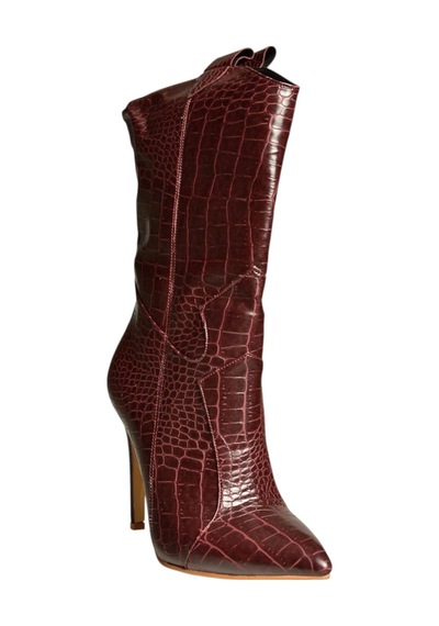 Fox Shoes N372677511 Bordo Kroko Baskı İnce Topuklu Kadın Bot Bordo-kroko Baskı