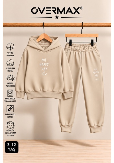 Overmax Oh Happy Day Baskılı Kapüşonlu Sweatshirt Eşofman Takımı- 3-12 Yaş Bej-bej - 923908694 Bej-bej Overmax Oh Happy Day Baskılı Kapüşonlu Sweatshirt Eşofman Takımı- 3-12 Yaş Bej-bej - 923908694 Bej-bej