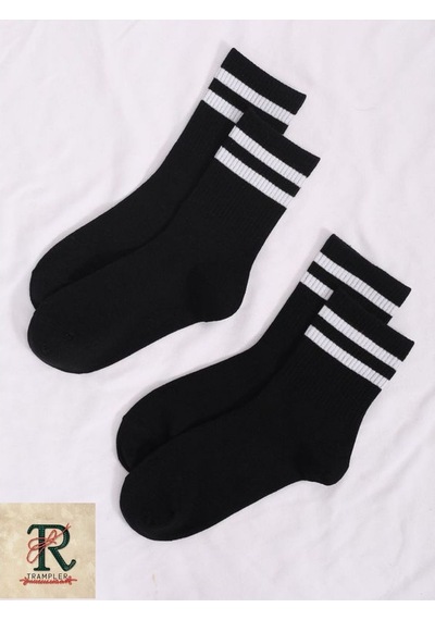 Trampler Unisex 6'Lı Çemberli Kolej Çizgili Çorap Siyah Beyaz Siyah - Beyaz