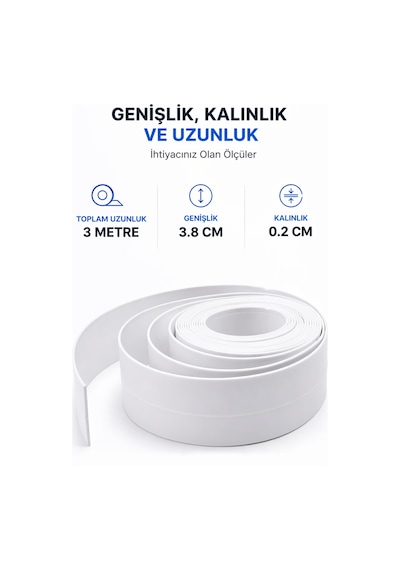 Su Sızdırmaz Bant 3 Adet Lavabo Küvet Kenar Bandı 3.2 M Su Geçirmez İzolasyon Bandı