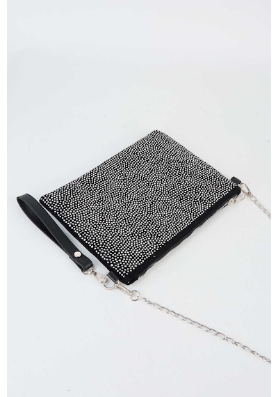 Vivaq Kadın Gümüş Taşlı Süet Bilek Askılı Ve Zincir Askılı Portföy El Ve Clutch Çanta SİYAH