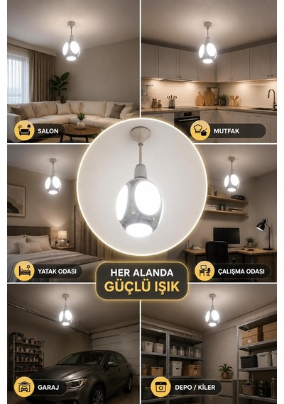 60w Ufo 4+1 Kanatlı Led Ampul, E27 Duy, 6500k Beyaz Işık, 5400 Lümen Diğer