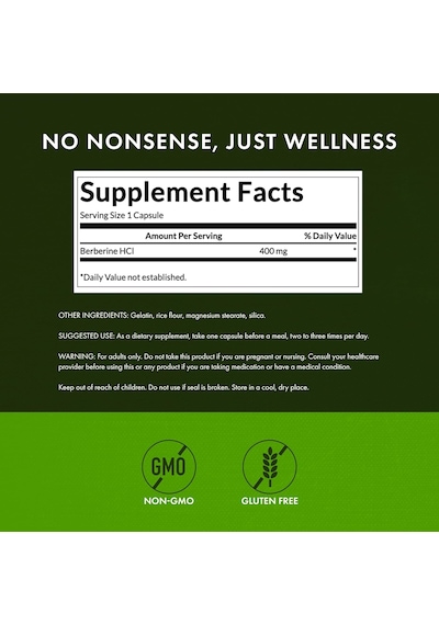 Swanson Berberine - Standardized 97% Berberine Hcl Blood Sugar - 400mg Each - 60 Caps