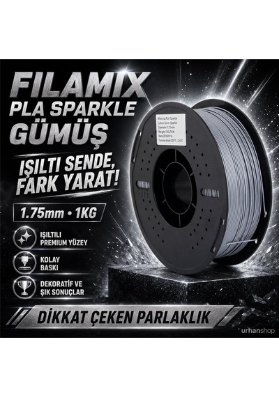 Filamix Pla Sparkle Gümüş Filament 1.75mm 1kg Simli Parlak Yüzey