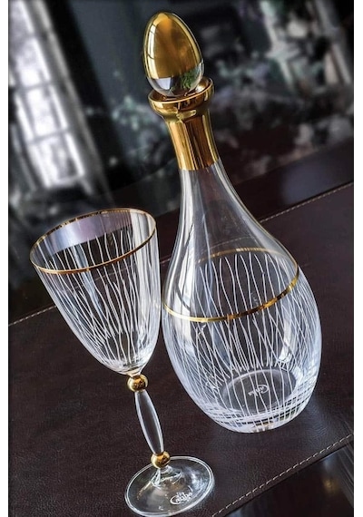 Canba Venüs Butik Altın 61 Parça 12 Kişilik Kristal Lüx Sofra Bardak Su Takımı