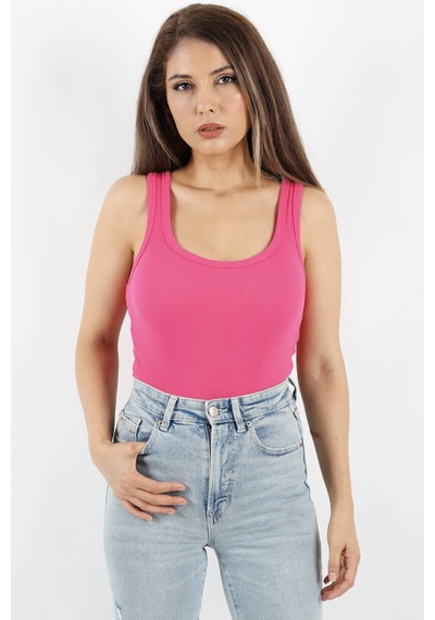 Ritnice Kadın Cotton Premium Doku Fuşya Pamuklu Basic Fitilli Atlet