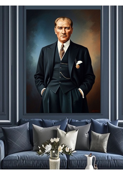 Ahşap Tablo Takım Elbiseli Atatürk Resmi