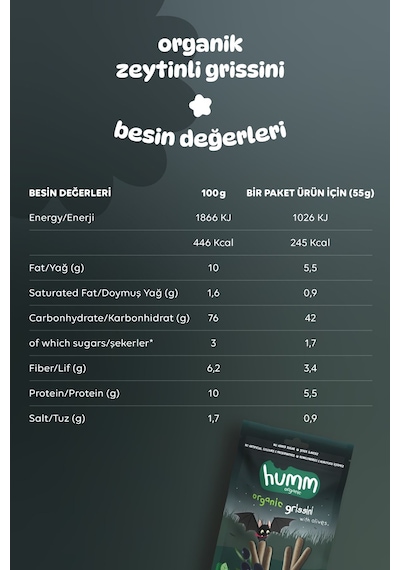 Hummorganic Organik Vegan Zeytinli Grissini Atıştırmalık Paketi - 3 adet