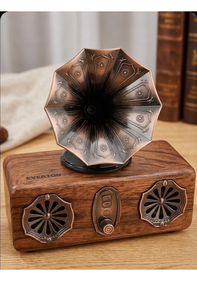 Gramafon Görünüm Ahşap Nostalji Radyo,bluetooth Özellikli, Gramafon Nostaljik Radyo